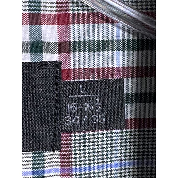 Vittorino Button Down Shirt Plaid Checks Mens L 16-16.5 Red Green White 34-35 - Picture 6 of 8